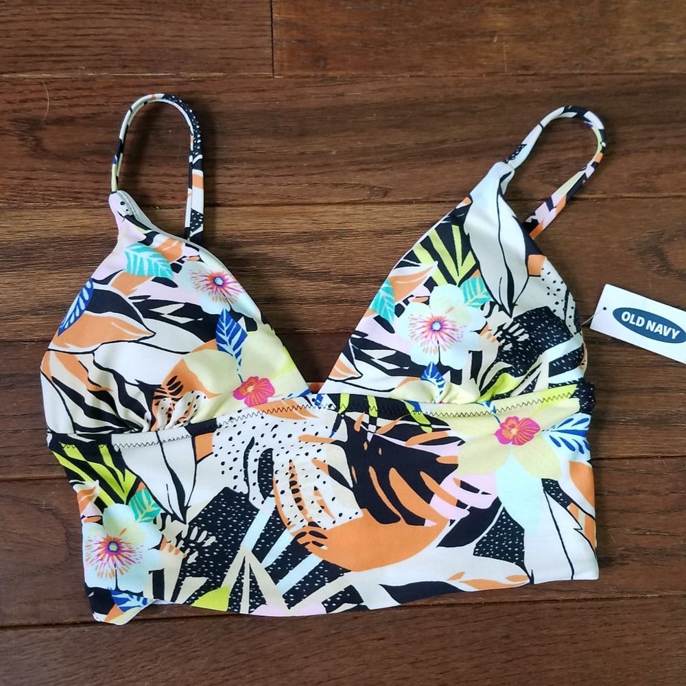 XS Cropped Bikini Top Floral Old Navy Padded Lined Adjustable NWT